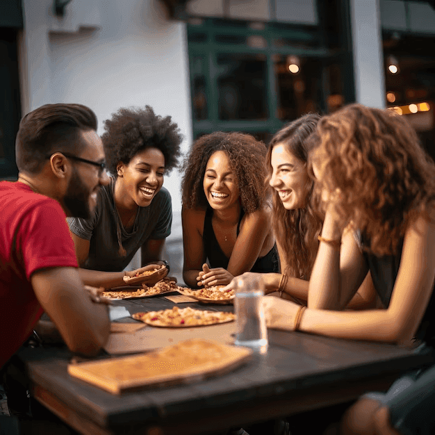 People eating pizza